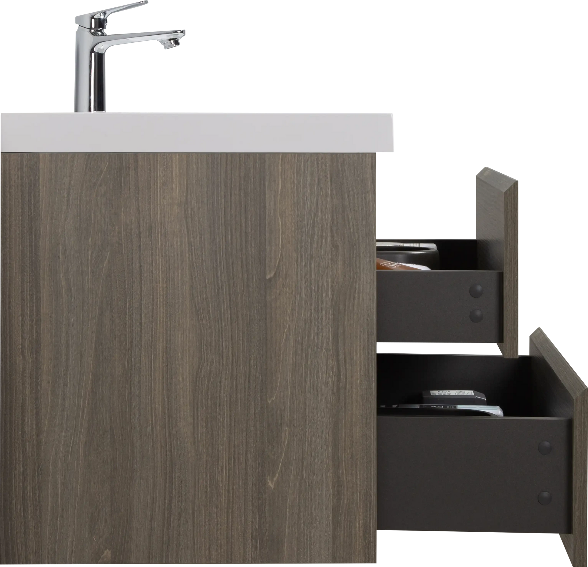 Floating Bathroom Vanity with Resin Top Basin &amp; Soft Close Drawers - Modern Wall-Mounted Storage Cabinet color: Ash Grey