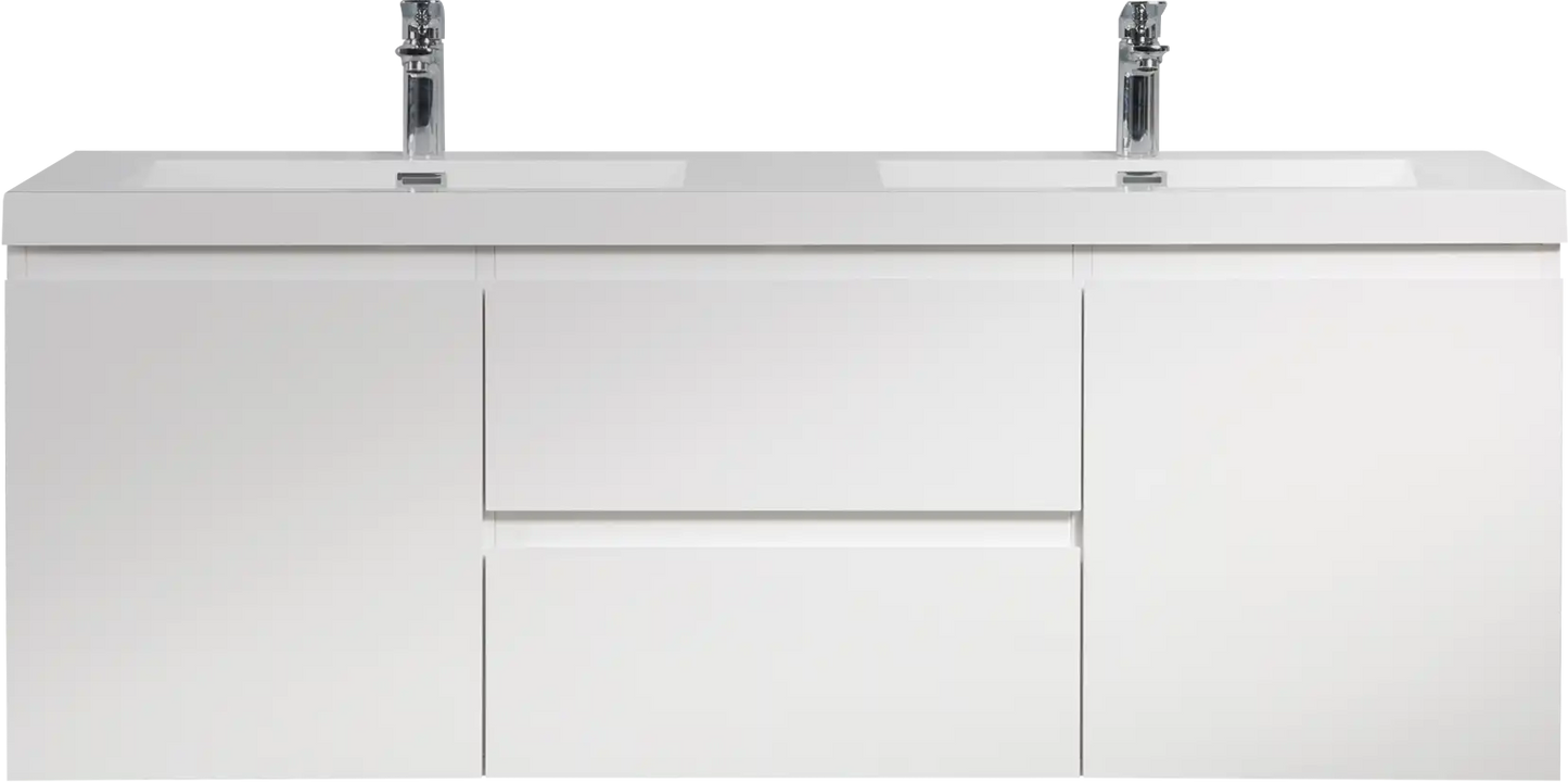 Modern Floating Bathroom Vanity with Resin Top Basin & Soft Close Drawers - Wall-Mounted Storage Cabinet color: White