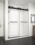 60 x 76 matte black sliding shower door in a modern bathroom | Ace Decor