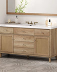 Soleil 60" Bathroom Vanity with Sink, Natural Wood Cabinet with Drawers