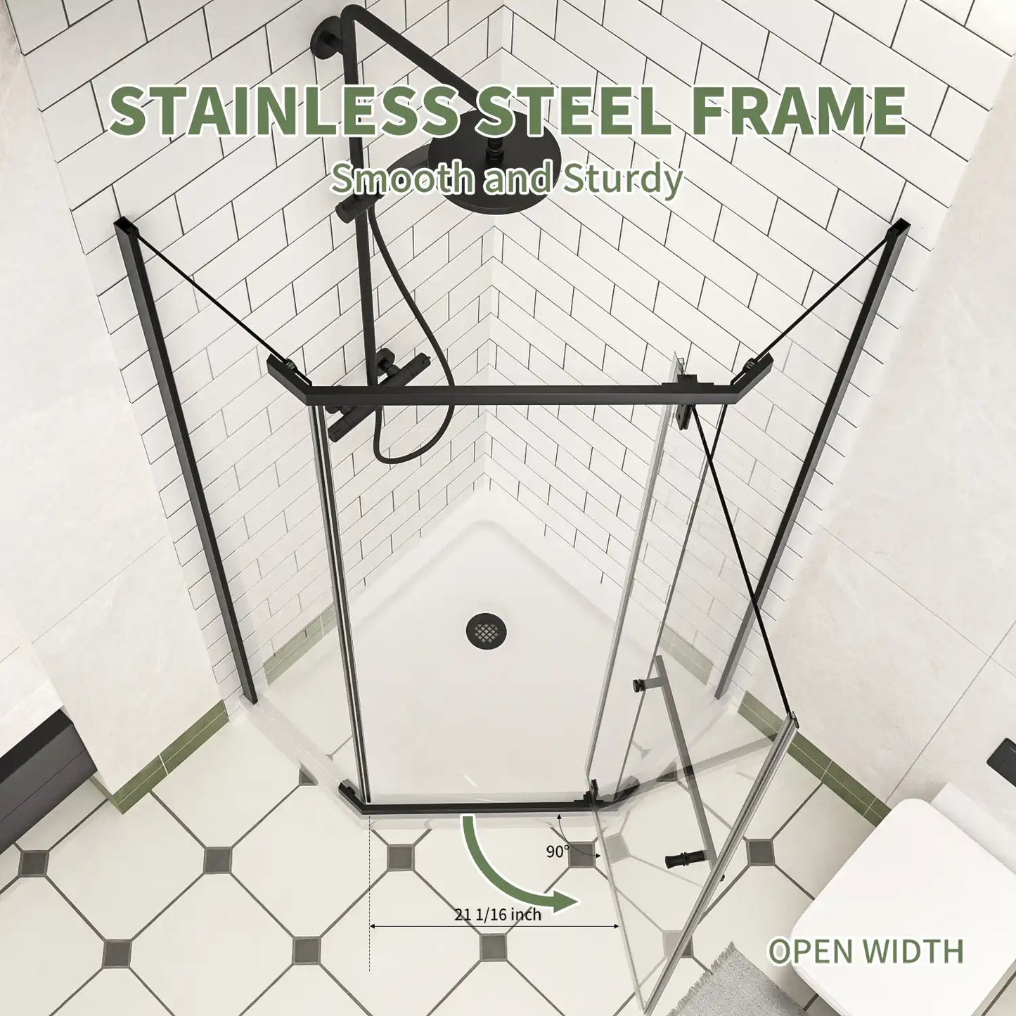 Corner Shower Enclosure 35.56" D x 35.56" W x 72" H Frameless Neo-Angle Shower Enclosure, 1/4" (6mm) Clear SGCC Tempered Glass