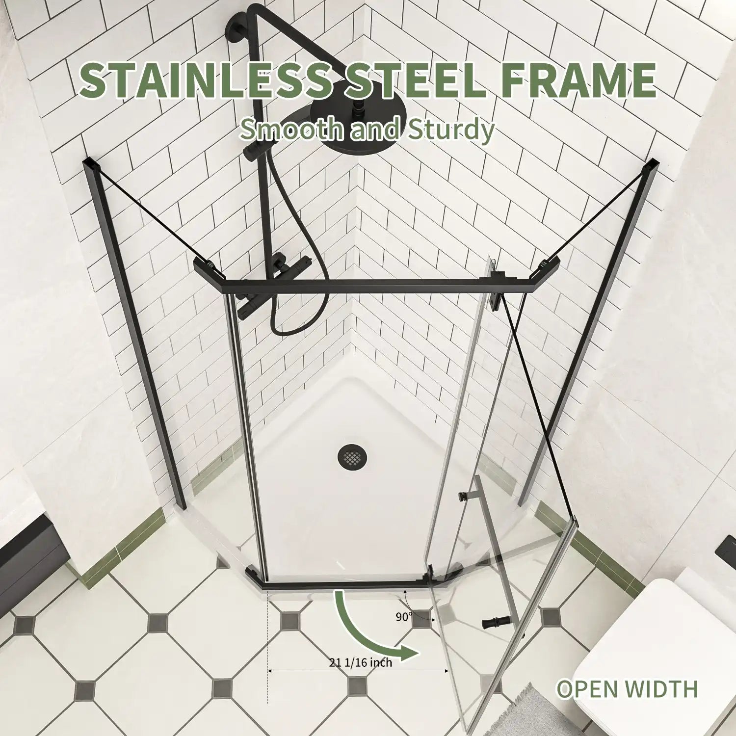 Corner Shower Enclosure 35.56&quot; D x 35.56&quot; W x 72&quot; H Frameless Neo-Angle Shower Enclosure, 1/4&quot; (6mm) Clear SGCC Tempered Glass