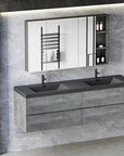 59/71" Grey Modern Floating Bathroom Vanity with Double Black Quartz Top & Soft Close Drawers color: Grey