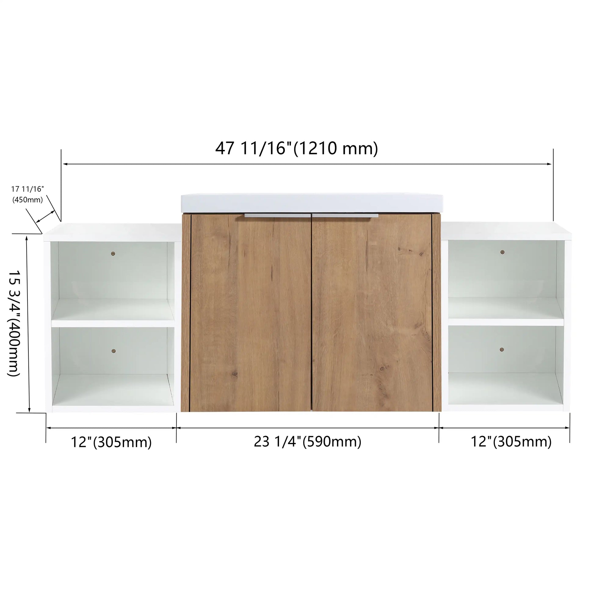 Floating Bathroom Cabinet with Sink & Soft-Close Doors - Ideal for Small Bathrooms color: Imitative Oak | size: 48 inch | combination: Two Side Cabinets