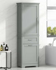 freestanding tall bathroom storage cabinet with two drawers color:grey