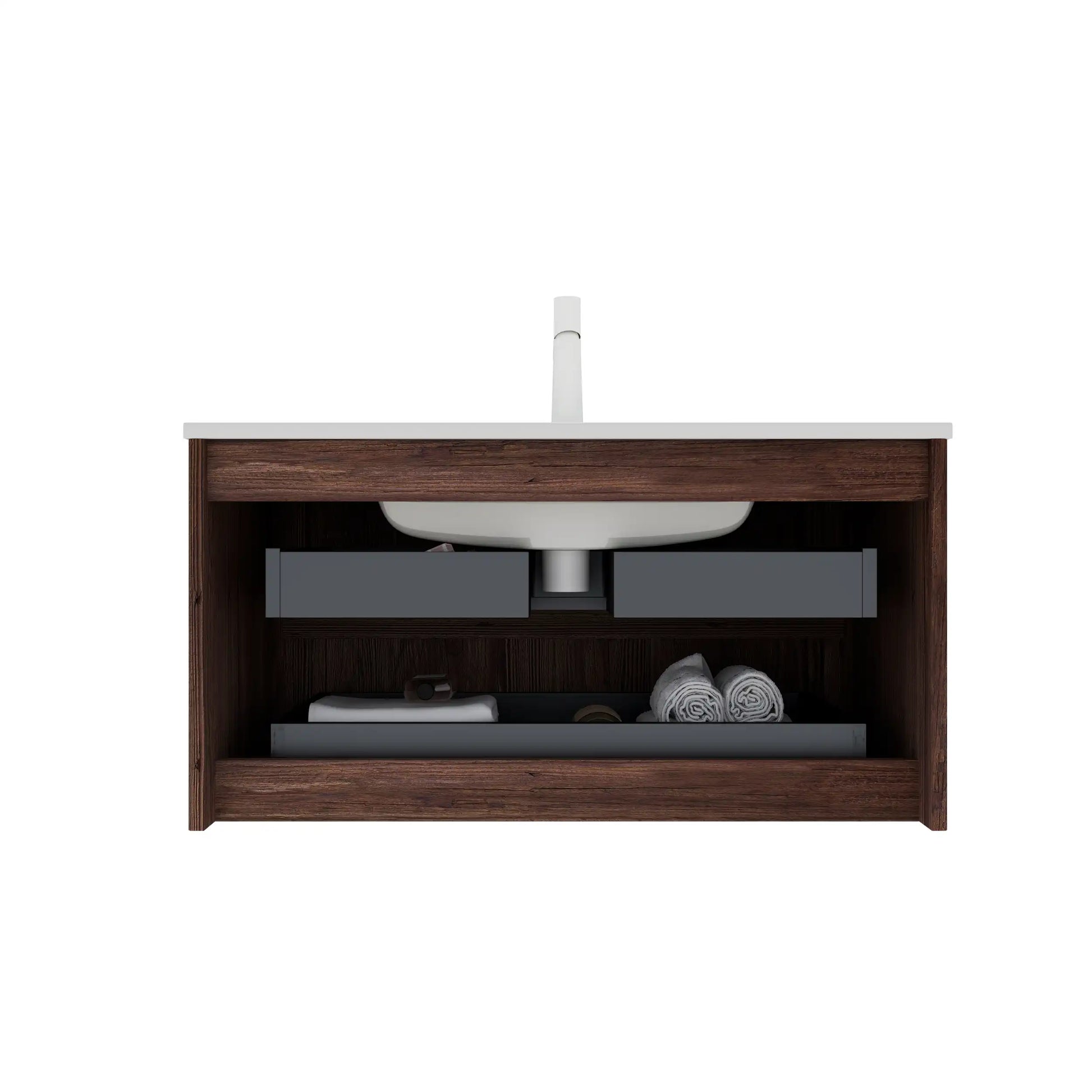 30/36" X 18" X 20" Modern Wall-Mounted Bathroom Vanity with Sink and Storage - Pre-Assembled Retro Walnut color: White + Deep Walnut