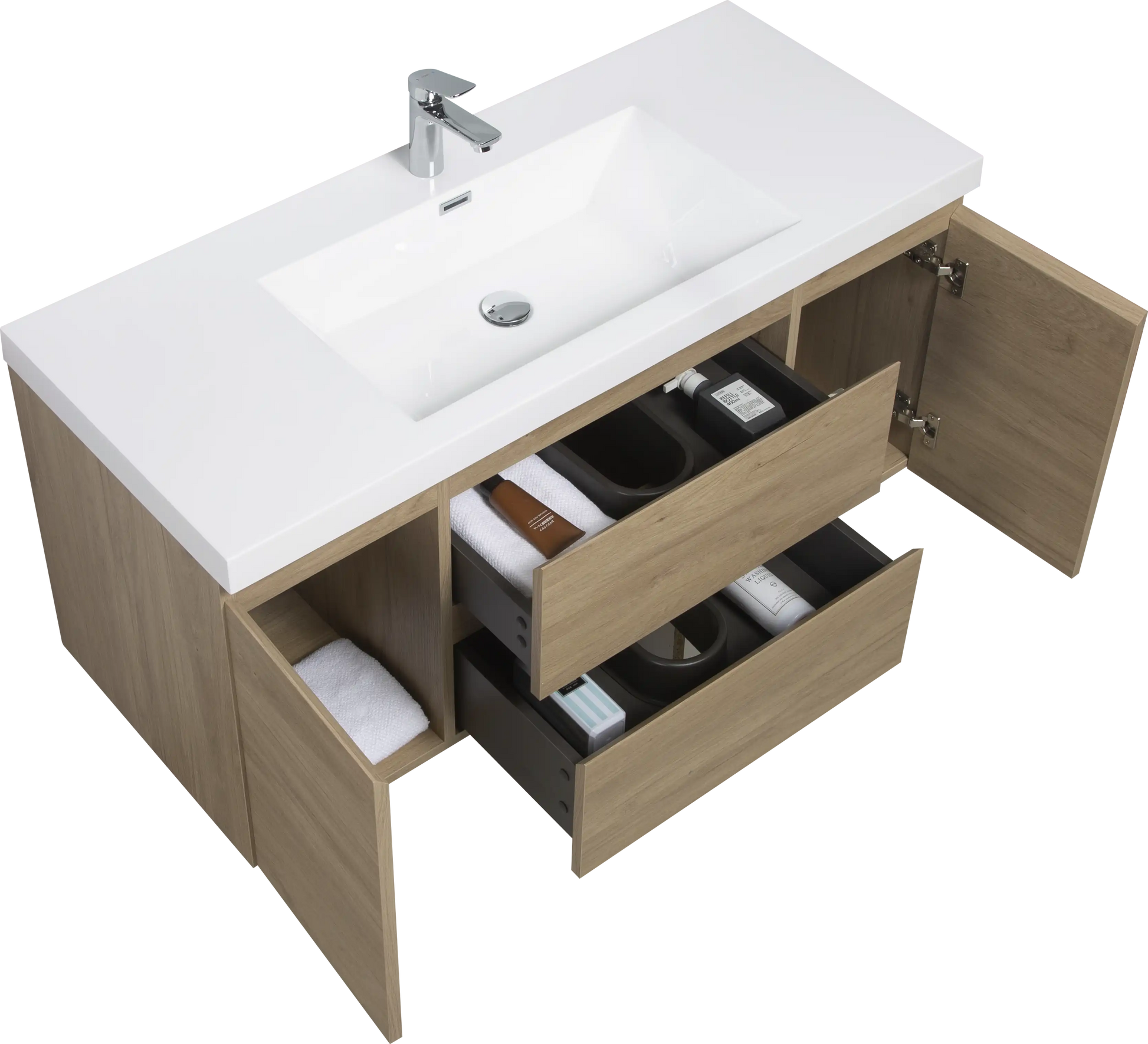 Modern Floating Bathroom Vanity with Resin Top Basin & Soft Close Drawers - Wall-Mounted Storage Cabinet color: Oak