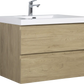 Floating Bathroom Vanity with Resin Top Basin & Soft Close Drawers - Modern Wall-Mounted Storage Cabinet color: Oak