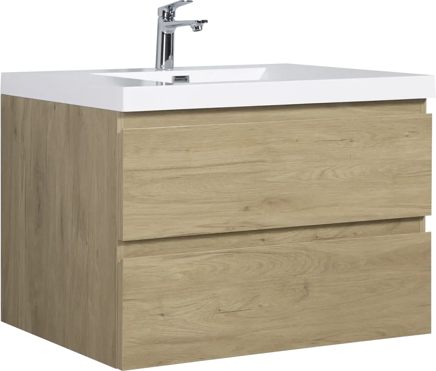 Floating Bathroom Vanity with Resin Top Basin &amp; Soft Close Drawers - Modern Wall-Mounted Storage Cabinet color: Oak