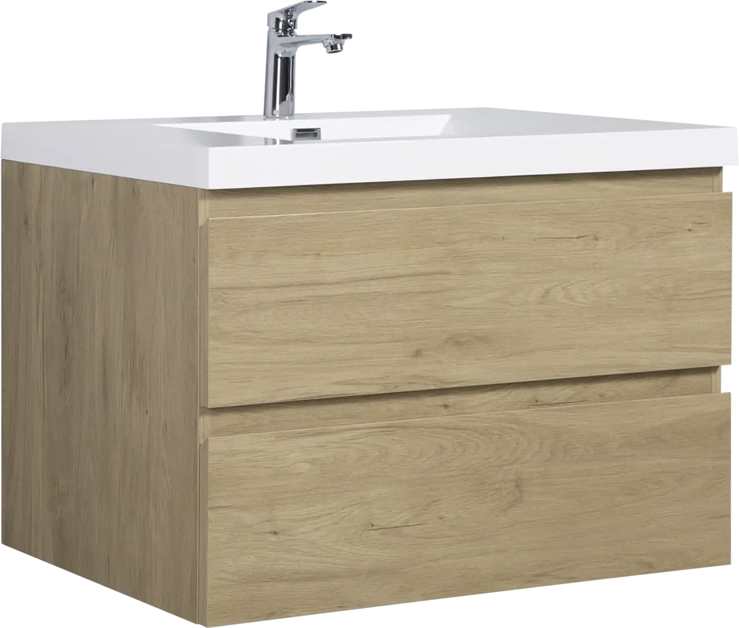 Floating Bathroom Vanity with Resin Top Basin & Soft Close Drawers - Modern Wall-Mounted Storage Cabinet color: Oak