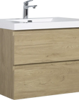 Floating Bathroom Vanity with Resin Top Basin & Soft Close Drawers - Modern Wall-Mounted Storage Cabinet color: Oak