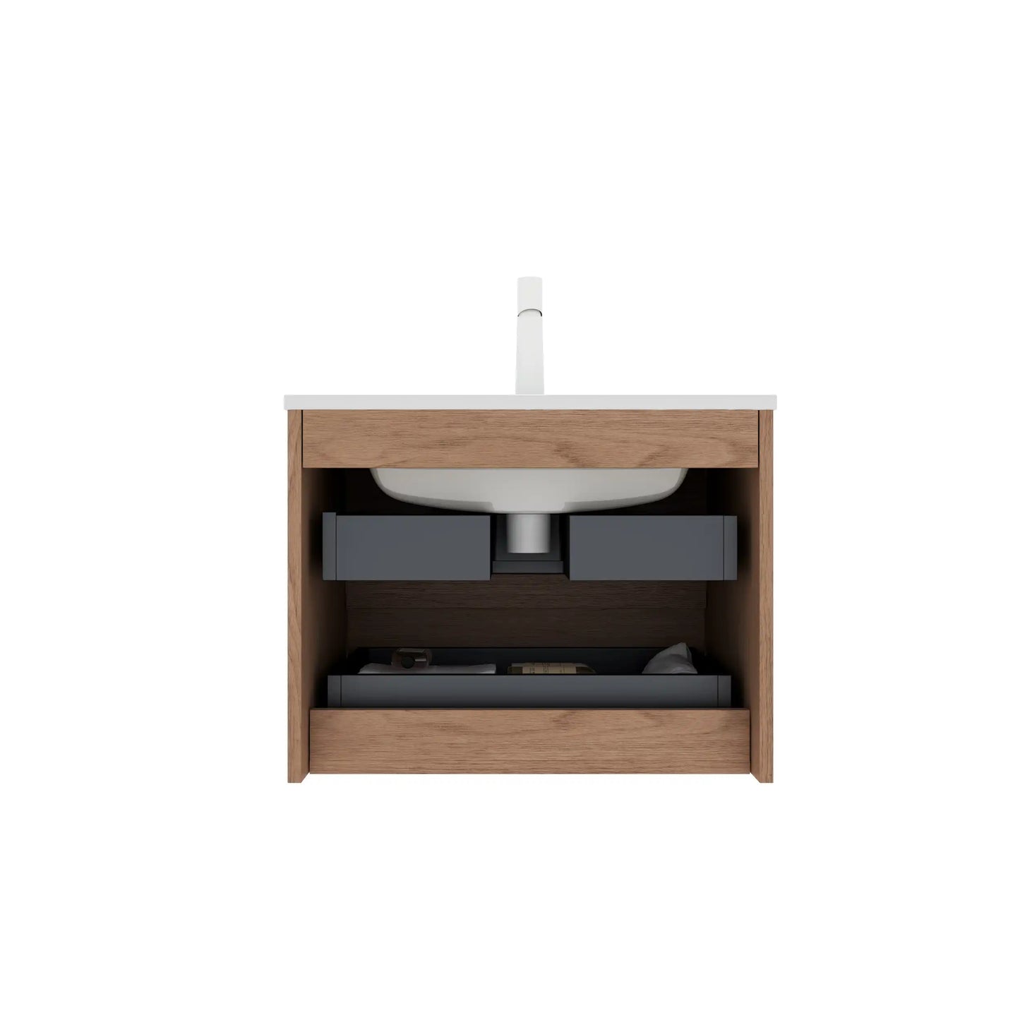 24/30/36" X 18" X 20" Wall-Mounted Bathroom Vanity with White Ceramic Sink and Natural Walnut Cabinet color: White+Walnut