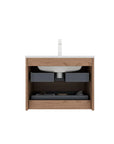 24/30/36" X 18" X 20" Wall-Mounted Bathroom Vanity with White Ceramic Sink and Natural Walnut Cabinet color: White+Walnut