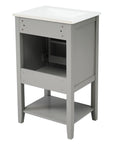 20" grey vanity bathroom unit back view with open shelf | Ace Decor