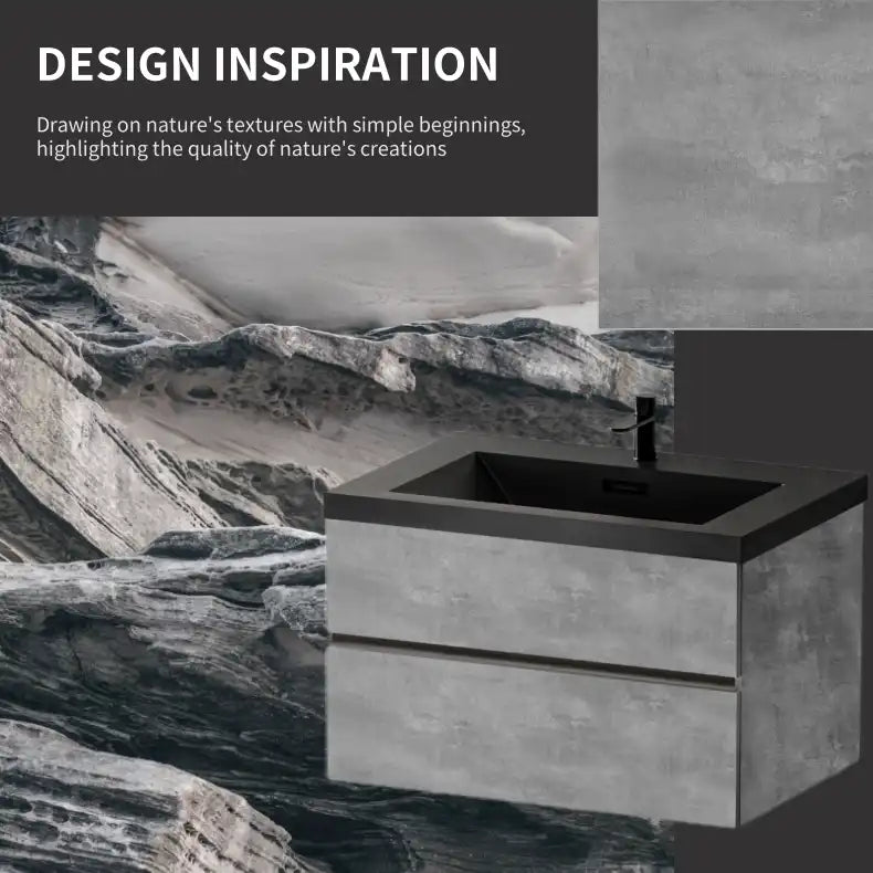 23&#39;&#39;-47&#39;&#39; Floating Dark Grey Corner Vanity with Matte Black Sink - 2 Soft Close Drawers