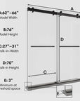 Dimension diagram of 60 x 76 double sliding shower doors frameless design showing width, height, and walk-in measurements for installation guide | Ace Decor