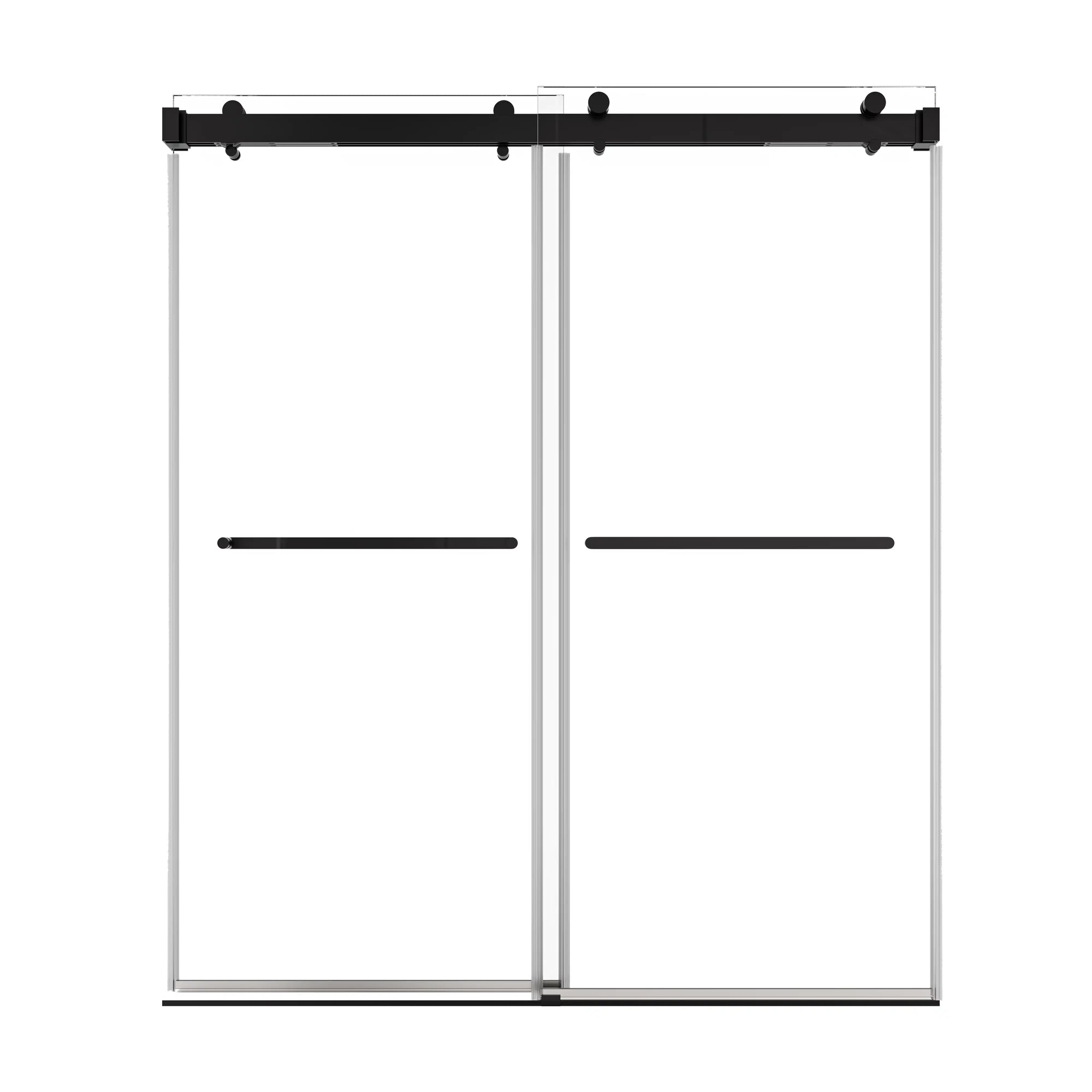 66 x 76 double sliding shower doors frameless design with matte black handles and smooth-glide top rail for modern bathrooms | Ace Decor