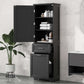 freestanding tall bathroom storage cabinet with two drawers color:black