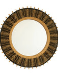 23-inch round bamboo mirror with handwoven natural and black pattern | Ace Decor