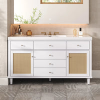 Soleil 60" Bathroom Vanity with Sink, Elegant White Cabinet with Drawers