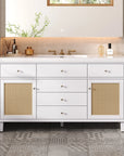 Soleil 60" Bathroom Vanity with Sink, Elegant White Cabinet with Drawers