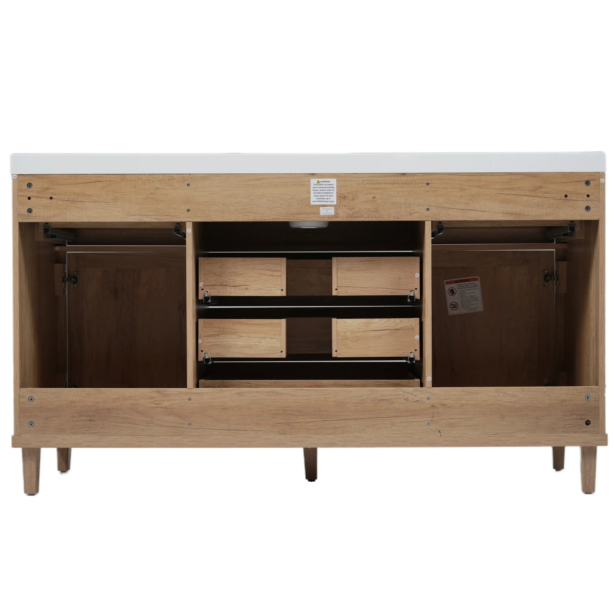 Soleil 60&quot; Bathroom Vanity with Sink, Natural Wood Cabinet with Drawers