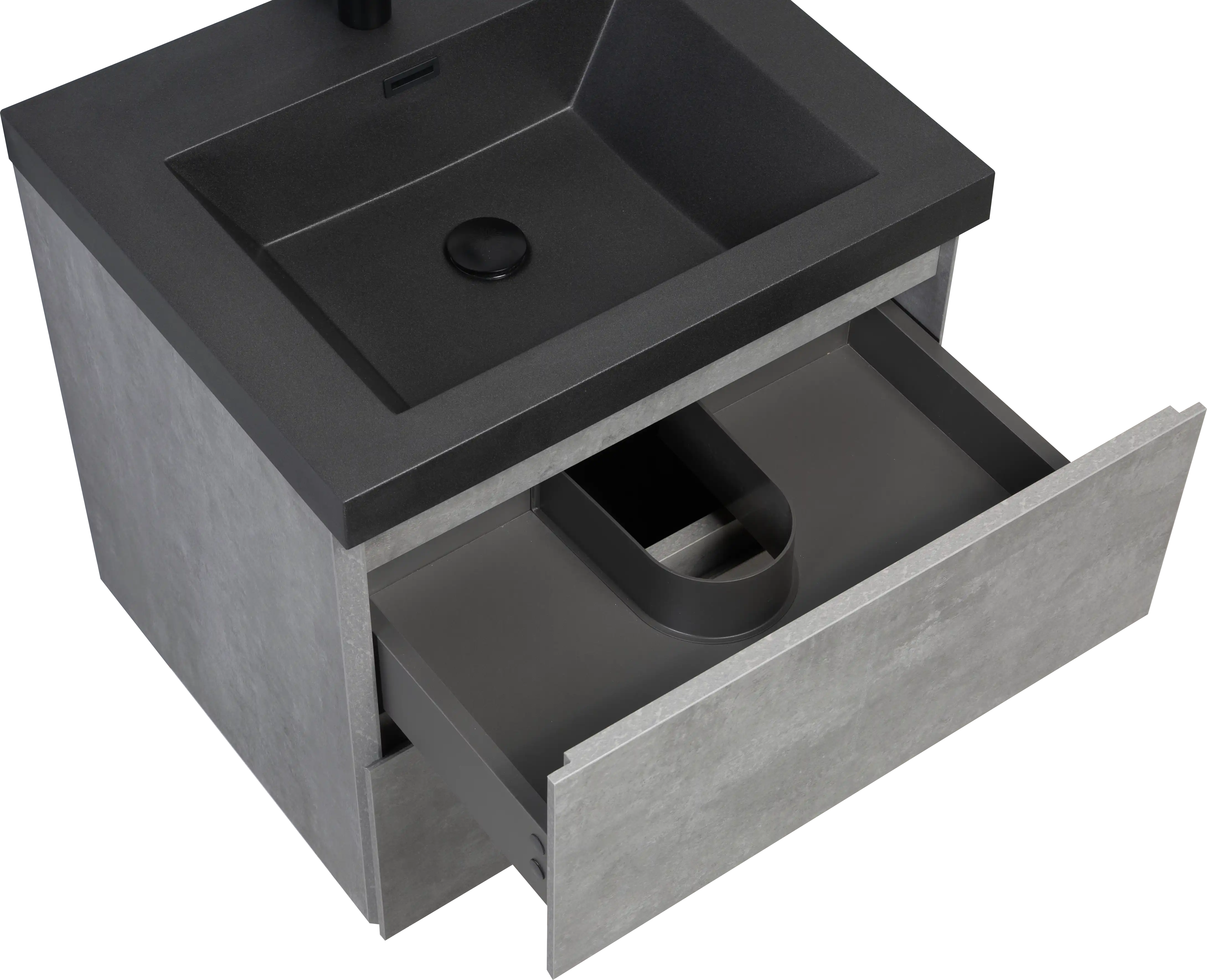 23''-47'' Floating Dark Grey Corner Vanity with Matte Black Sink - 2 Soft Close Drawers