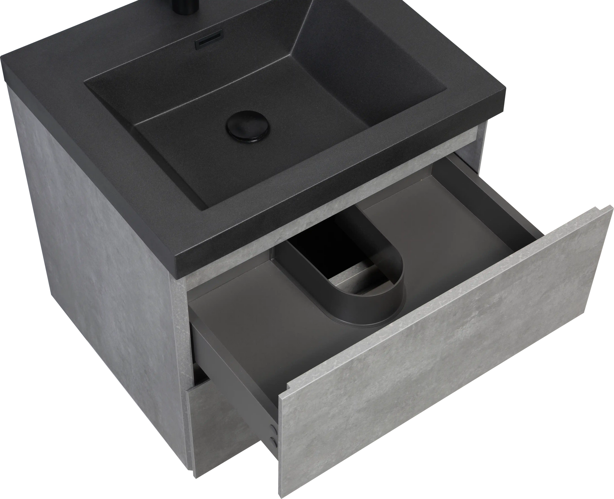 23&#39;&#39;-47&#39;&#39; Floating Dark Grey Corner Vanity with Matte Black Sink - 2 Soft Close Drawers