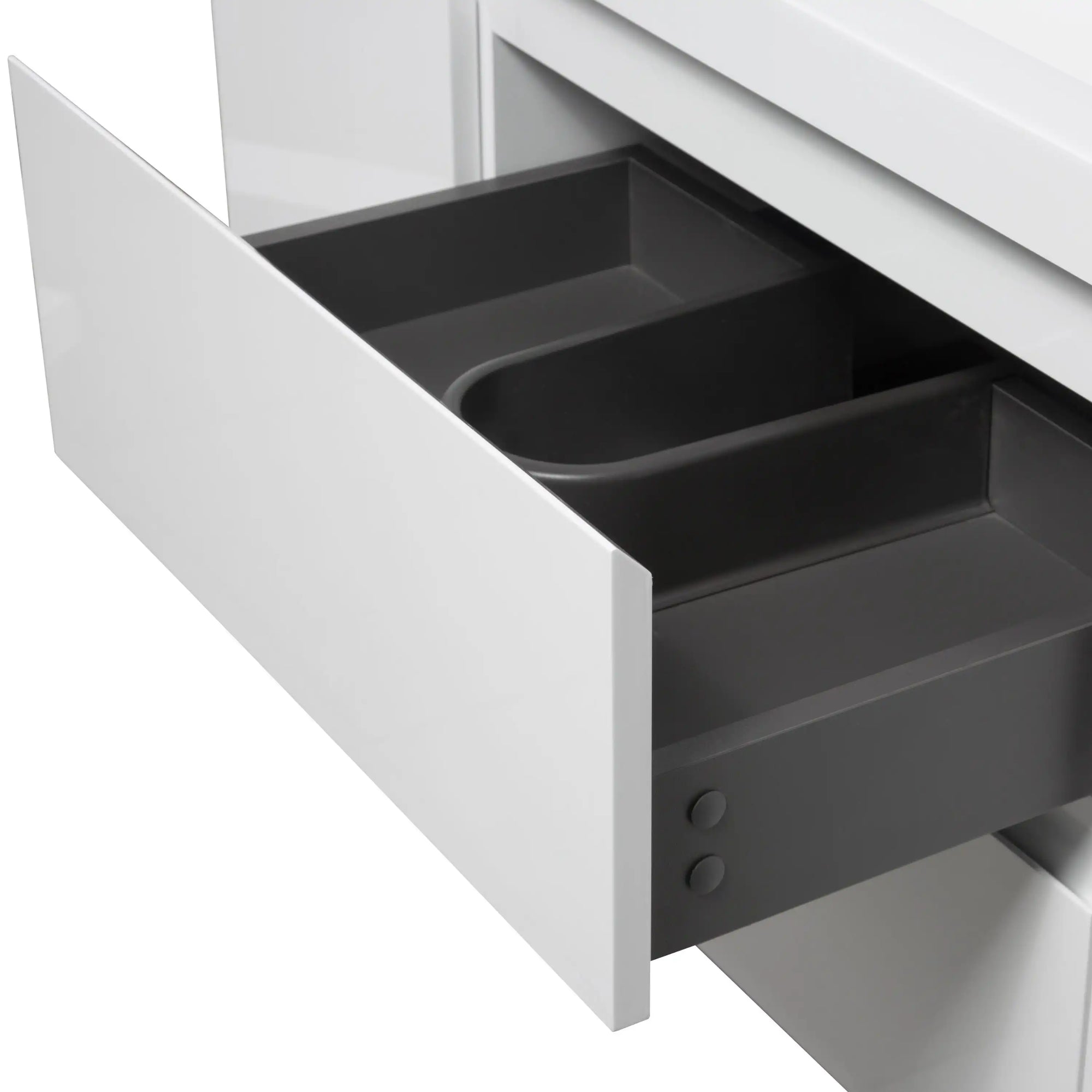 48 inch white floating bathroom vanity with deep U-shaped drawer for organized bathroom storage | Ace Decor
