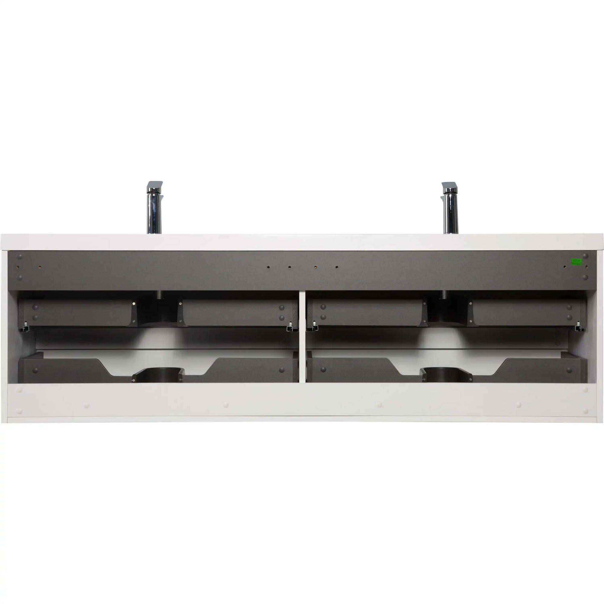 71 inch bathroom vanity rear view showing wall-mounted structure | Ace Decor