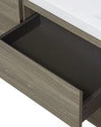 Close-up storage drawer of 59 inch double sink vanity highlighting deep, durable interior space | Ace Decor