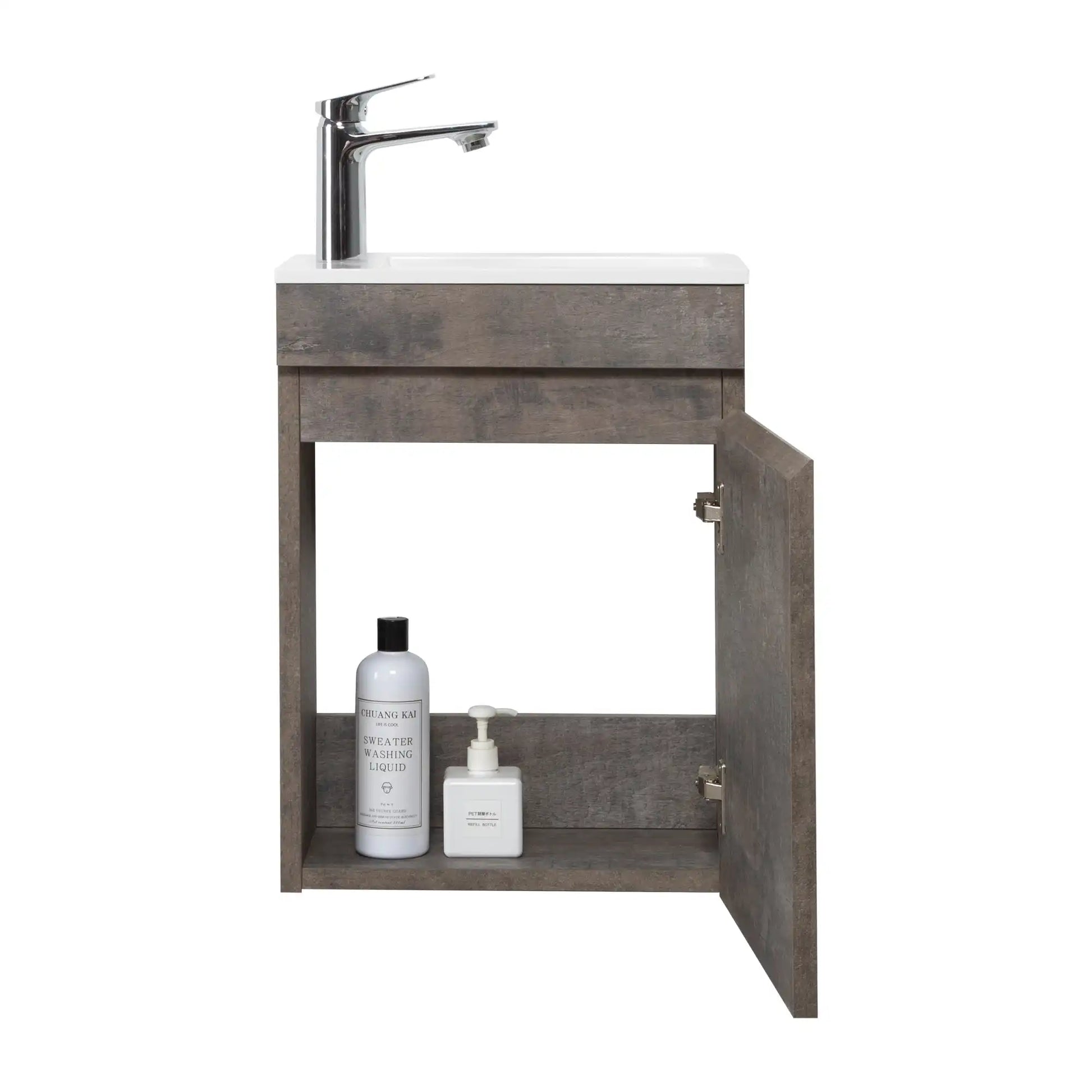 16" Birch Floating Bathroom Vanity with Resin Sink and Soft Close Doors color: Grey