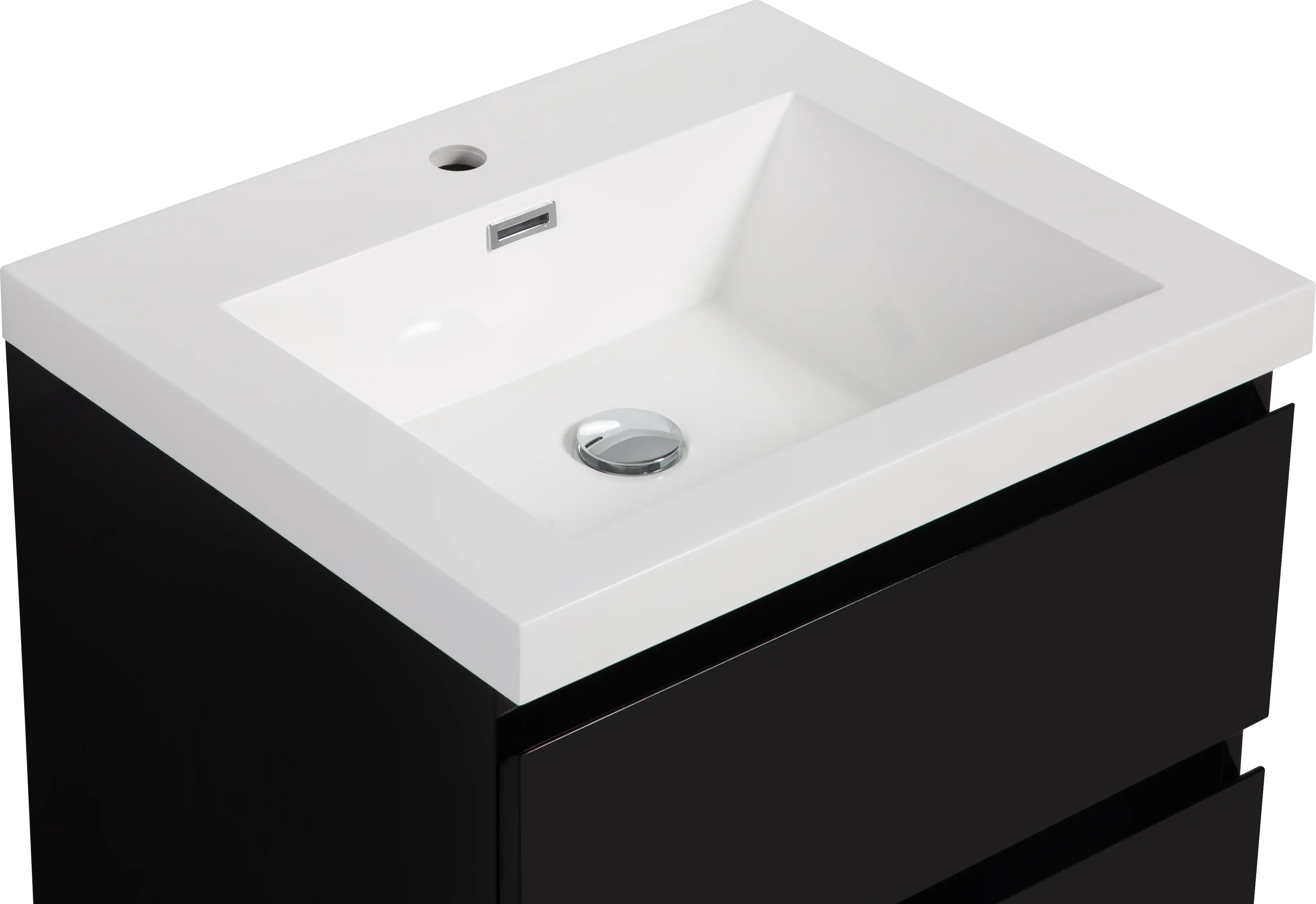 23-42 Inch Glossy Black Bathroom Floating Vanity with Resin Sink and 2 Soft-Close Drawers