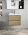 Floating Bathroom Vanity with Resin Top Basin & Soft Close Drawers - Modern Wall-Mounted Storage Cabinet color: Oak