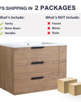 30" small bathroom vanity with drawers showing what’s included and not included with two-package shipping | Ace Decor