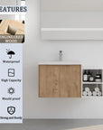 Monterey Series 36" Floating Bathroom Vanity in Imitative Oak with Side Cabinet and Integrated Sink