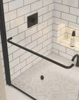 34 x 58 bathtub half glass door with stainless steel towel-bar handle in matte black finish | Ace Decor