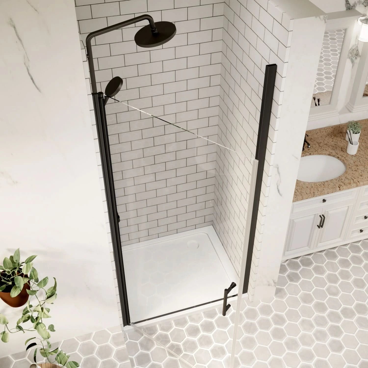 ACE DECOR pivot Shower door for small Bathroom color:Matte Black