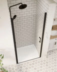 framed pivot glass shower door color:matte black 