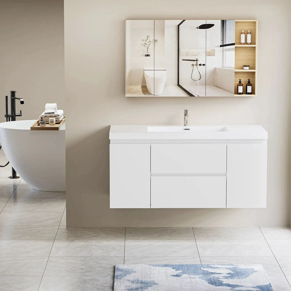 47/59 Floating Bathroom Vanity – Single/Double Resin Sink Options, 3 Colors