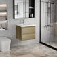 Floating Bathroom Vanity with Resin Top Basin & Soft Close Drawers - Modern Wall-Mounted Storage Cabinet color: Oak