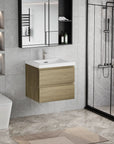 Floating Bathroom Vanity with Resin Top Basin & Soft Close Drawers - Modern Wall-Mounted Storage Cabinet color: Oak