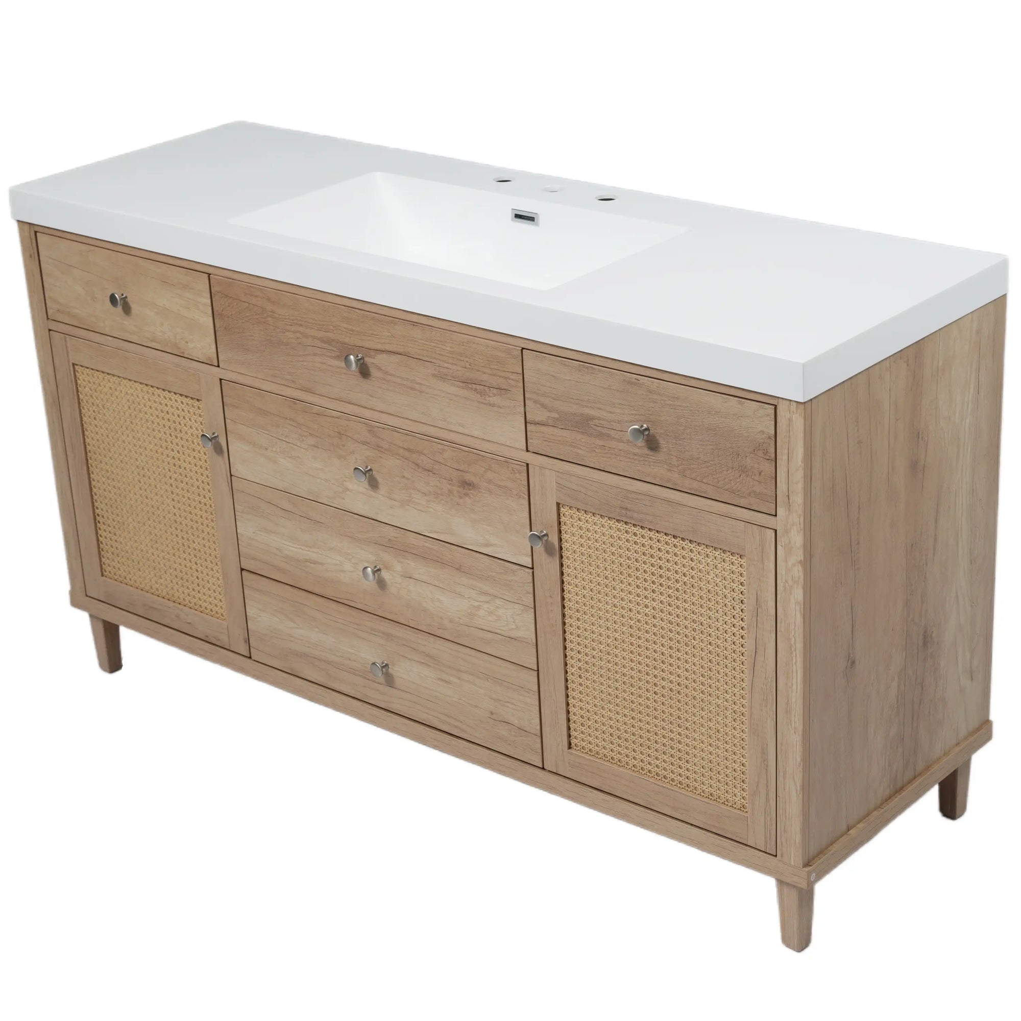 Soleil 60&quot; Bathroom Vanity with Sink, Natural Wood Cabinet with Drawers