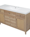 Soleil 60" Bathroom Vanity with Sink, Natural Wood Cabinet with Drawers