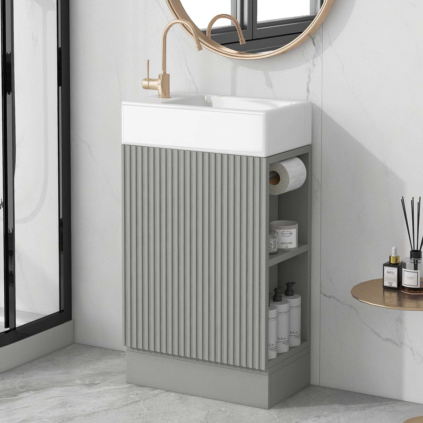 Bathroom Vanity Cabinet with Sink Two-tier Shelf COLOR:grey