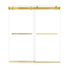 72 x 76 gold shower door sliding with frameless double glass panels and brushed gold hardware | Ace Decor