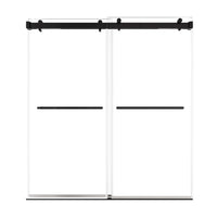 72 x 76 matte black sliding shower door with sleek frameless design and dual handles for modern bathrooms | Ace Decor