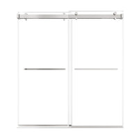 72 x 76 chrome frameless shower door sliding design with dual towel bar handles and modern minimalist style | Ace Decor