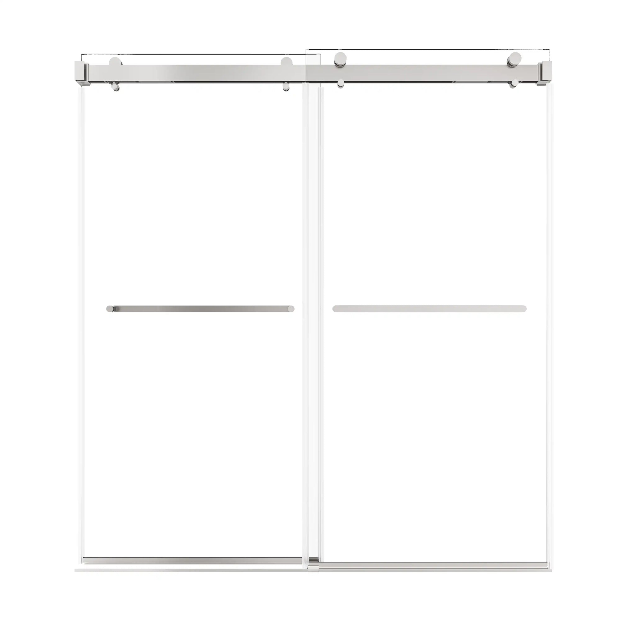 72 x 76 chrome frameless shower door sliding design with dual towel bar handles and modern minimalist style | Ace Decor