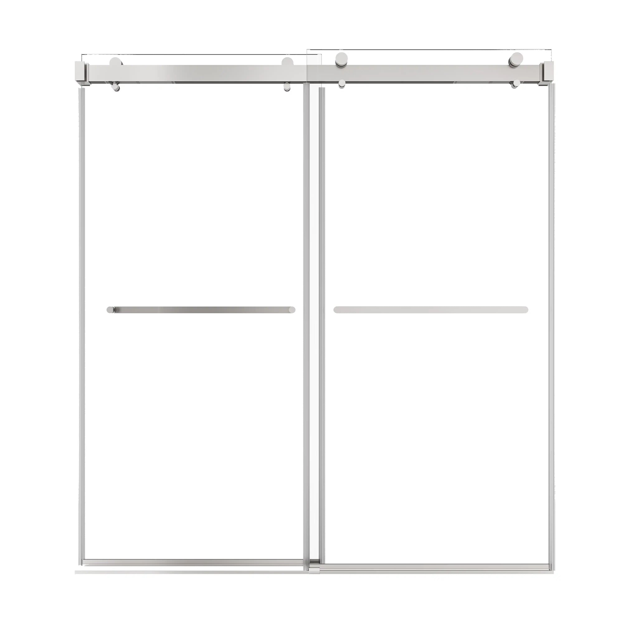 72 x 76 chrome frameless shower door sliding design with dual towel bar handles and modern minimalist style | Ace Decor